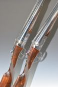 A matched pair of AYA No. 4 12 bore side by side ejector shotguns, each with named and engraved