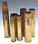 Four WW2 brass shells including 25 pounder dated 1941, 6 pounder dated 1942, together with three