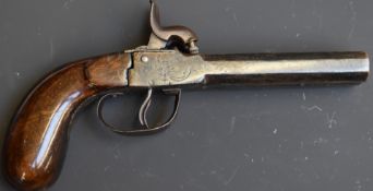 Unnamed 30 bore percussion hammer action double barrelled side by side pocket pistol with engraved