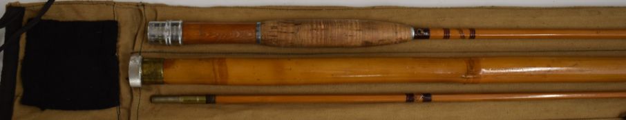 Eggington & Son split cane three-piece fly fishing rod with screw top, wading shaft and two top