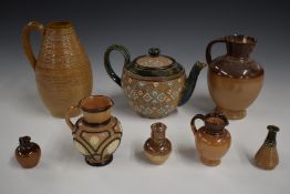 Doulton Slaters patent teapot, mask jug with flower decoration, miniatures etc, tallest 20cm