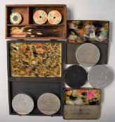 Vintage fishing aluminium cut cast boxes, three boxes of flies, accessories etc