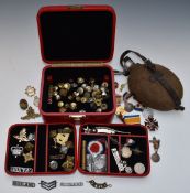 Small collection of military badges, buttons, coronation medals, bosun's whistle etc including Royal