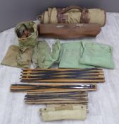 British Army Royal Gloucestershire Hussars canvas campaign bed, water bucket, large water