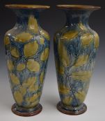 Pair of large Royal Doulton pedestal vases decorated in the Foliateware / Autumn Leaves pattern,