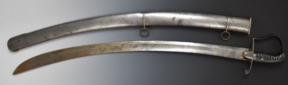 British 1796 pattern Light Cavalry sword with shagreen and wire grip, 82cm curved blade and