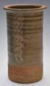 Bernard Leach, St Ives studio pottery vase, the slip glaze with Oriental style decoration, the lower