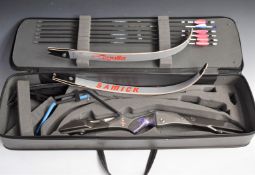 Amick Agulla take down archery set including bow and Easton ACE arrows, in fitted carry case.