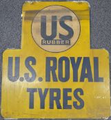 US Royal Tyres vintage metal car or motorcycle interest advertising sign, 80 x 71cm