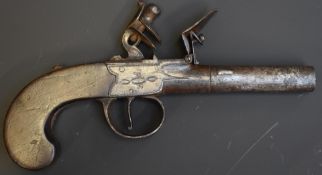 Ward & Steele flintlock pocket pistol with named and engraved lock, engraved trigger guard, shaped