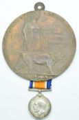 British Army WW1 Memorial Plaque named to William Long and his War Medal named to SS-171 Pte W Long,
