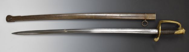 French 1845 pattern sword with brass hilt, stamped 17999 and R.B.G to guard, with 77cm fullered