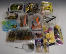 Soft plastic fishing lures, many unused in unopened original packaging, suitable for game, coarse or
