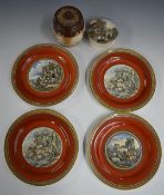 Prattware plates, pot and Royal Doulton tobacco jar, tallest 13cm