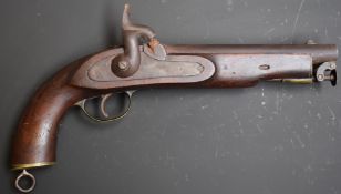 Enfield pattern percussion hammer action pistol with crown over ministry broad arrow and '