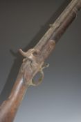 Enfield three band 20 bore percussion hammer action gun with lock stamped with crown over 'VR'