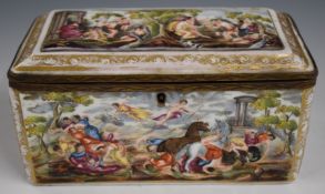 Capodimonte / Naples metal bound casket with relief moulded polychrome decoration of classical