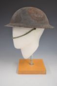 WW2 British 'Brodie' steel helmet together with a Russian example stamped with crossed swords and