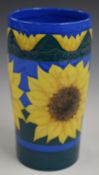 Dennis Chinaworks limited edition 14/14 barrel shaped vase decorated in the Sunflowers pattern,