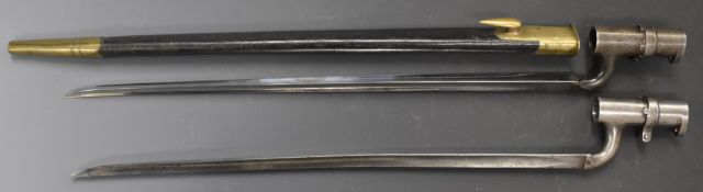 Two socket bayonets, a Martini Enfield with Roe to 44cm blade and an Enfield Snider conversion