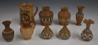 Royal Doulton and Doulton Lambeth vases and a Queen Victoria commemorative tankard, tallest 12cm