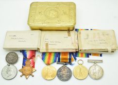 British Army WW1 family medals to probable brothers comprising 1914/1915 Star, War Medal and Victory