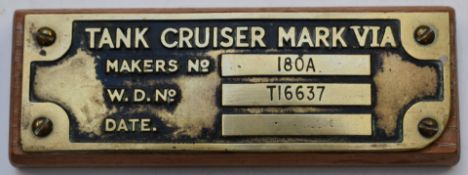WW2 Royal Gloucestershire Hussars cruiser tank Mk VI A vehicle plaque, a souvenir from the