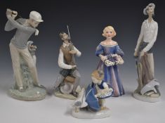 Lladro and other figures including golfer, Don Quixote etc, tallest 30cm