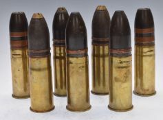 Seven WW1 shells with projectile by Patronenfabrik, one dated 1914, tallest 17cm