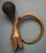 Vintage brass car horn with figural boa constrictor or similar head, length 36cm