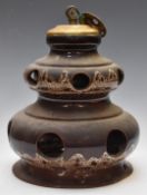 West German retro hanging pottery light with lava decoration, H32cm