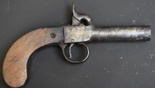 Unnamed percussion hammer action pocket pistol with wooden grip and 2.25 inch rifled turn off