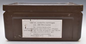Large metal military style ammunition tin, 42x29x19cm.