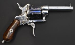 Continental 7mm six-shot double-action pin-fire revolver with shaped wooden grips, folding