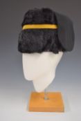 British Army Royal Gloucestershire Hussars fur busby retaining yellow cord line and black bag, SSM