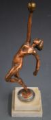 Art Deco copper or similar car mascot formed as an outstretched lady, height on base 26cm