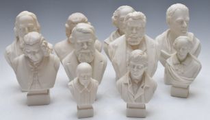 Ten Robinson and Leadbeater Parianware busts of literary / historical figures including Burns,