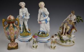 Continental porcelain figures & birds and a Rudolstadt vase, tallest 28cm