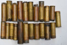 Twenty-two 12, 20 and 28 bore Eley-Kynoch and similar brass shotgun cartridges and cartridge