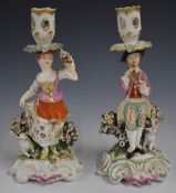 Derby patch period figural candlesticks, H23cm