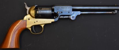 Uberti & Co Model 1862 .36 six-shot single action revolver with brass frame, shaped wooden grips and