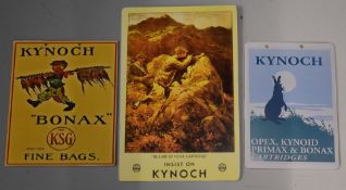 Three modern Kynoch shotgun cartridge shop display or advertising boards Kynoch Opex, Kynoid