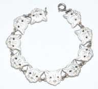 Vintage Danish silver and enamel cat bracelet by Meka of Copenhagen (1951-1989), each link
