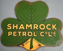 Shamrock Petrol Co. Ltd car or motorcycle interest enamel advertising sign, also marked 'distributed
