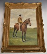 M Weirs oil on canvas, believed to be a portrait of Guy Rimell on a horse Cherry Ripe, signed