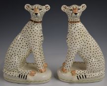 Miranda C Smith pair of Staffordshire style cheetahs with collars, signed to base, H17cm