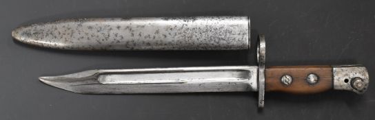 British knife bayonet with wooden grips, 20cm 'Bowie' fullered blade and scabbard. PLEASE NOTE ALL