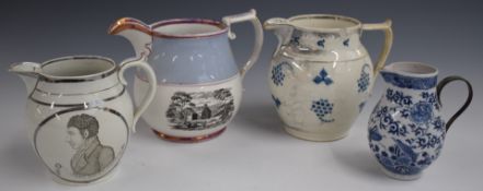 19thC Sunderland and other lustre jugs including Carmarthen John Jones, Chinese example etc, tallest