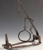 Unusual vintage wrought iron ring rabbit trap, 40x44x7cm.