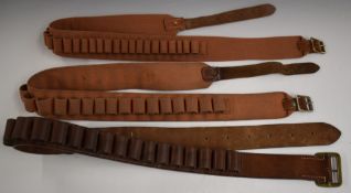 Three canvas and leather shotgun cartridge belts, two 12 bore and one .410.